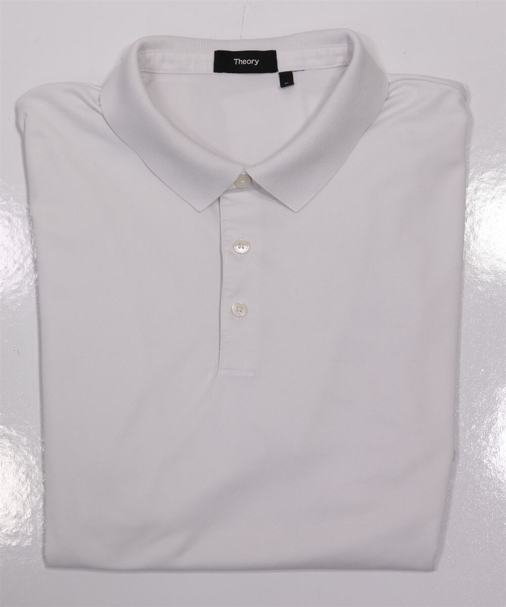 Theory Mens White Atlas Pique Performance Gold Polo Shirt XL